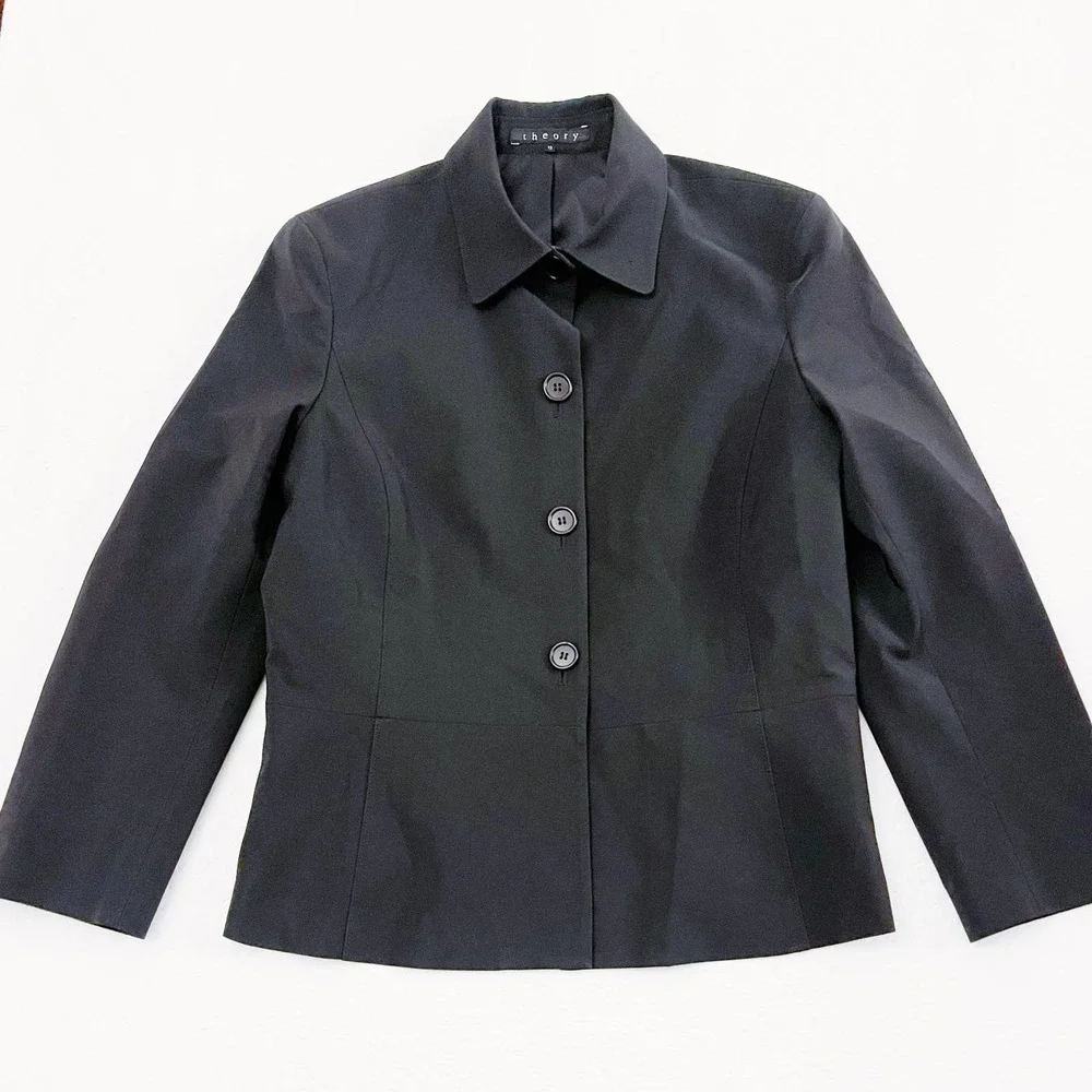 Theory Black Button Down Blazer Jacket with Collar SZ12